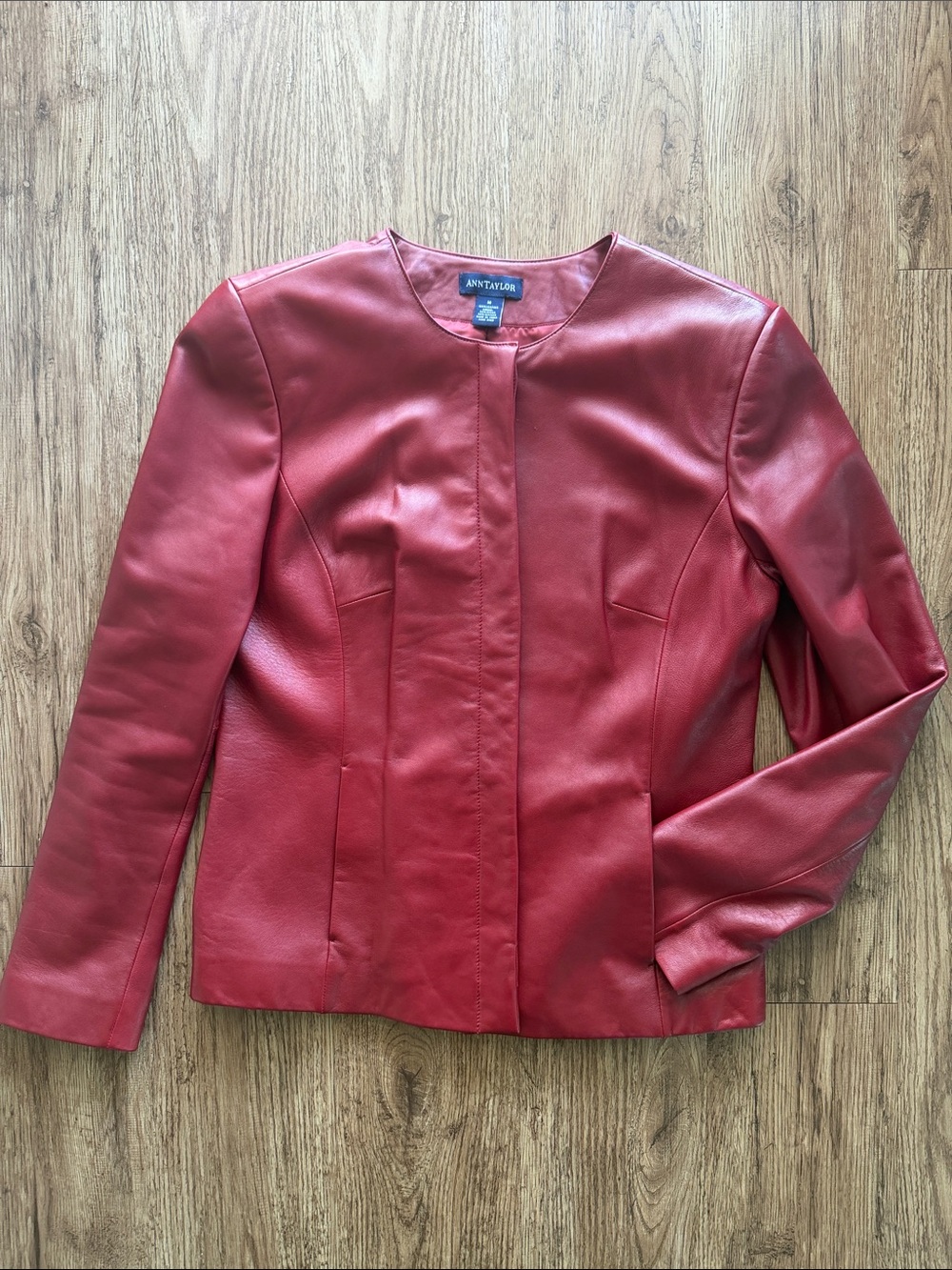 Old Money Office Siren 100% Genuine Leather Collarless Button Front Jacket - M